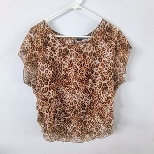 Absolute Angel Leopard Print Chiffon Blouse Sheer Overlay Top Trendy M
